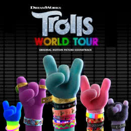 Обложка к диску с музыкой из мультфильма «Тролли. Мировой тур»